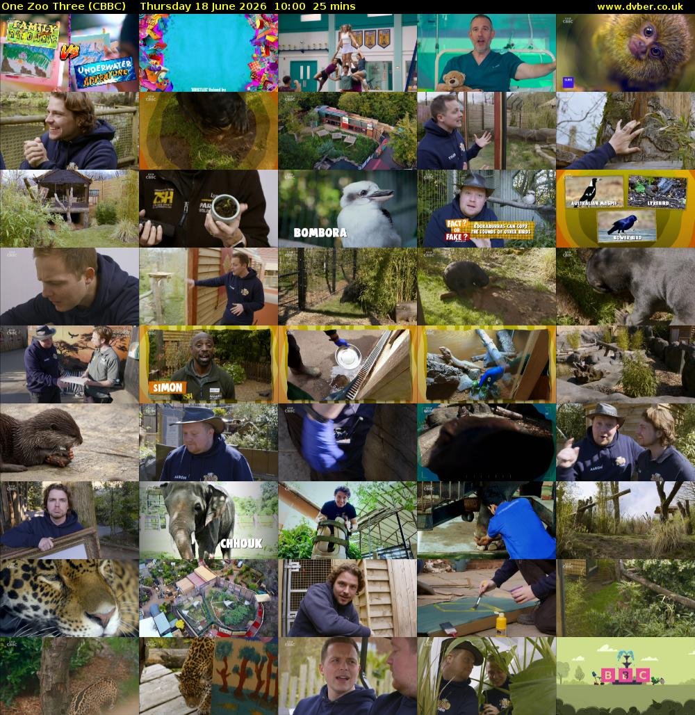 One Zoo Three (CBBC) Thursday 18 June 2026 10:00 - 10:25