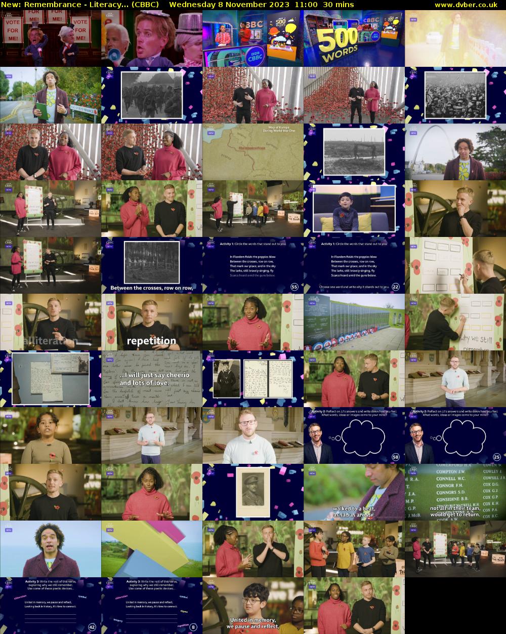 Remembrance - Literacy... (CBBC) Wednesday 8 November 2023 11:00 - 11:30