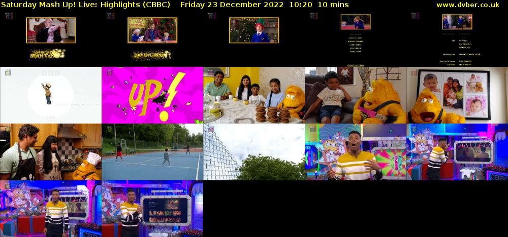 Saturday Mash Up! Live: Highlights (CBBC) Friday 23 December 2022 10:20 - 10:30