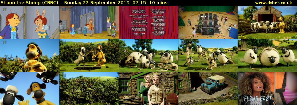 Shaun the Sheep (CBBC) Sunday 22 September 2019 07:15 - 07:25