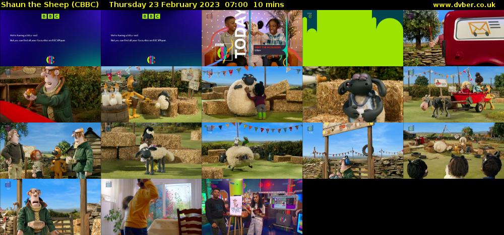 Shaun the Sheep (CBBC) Thursday 23 February 2023 07:00 - 07:10