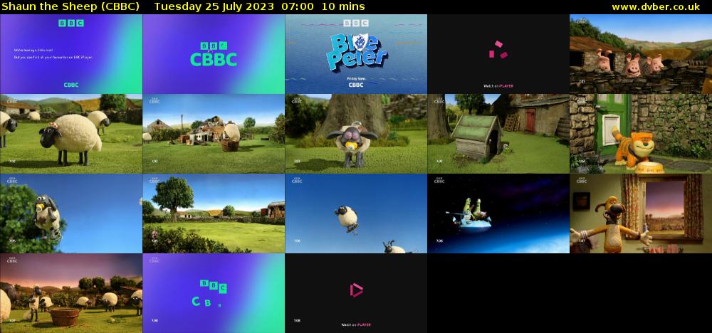 Shaun the Sheep (CBBC) Tuesday 25 July 2023 07:00 - 07:10