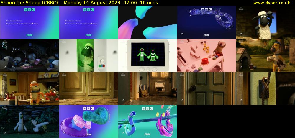 Shaun the Sheep (CBBC) Monday 14 August 2023 07:00 - 07:10