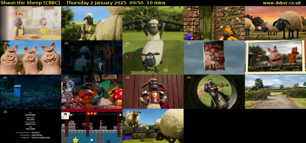 Shaun the Sheep (CBBC) Thursday 2 January 2025 09:50 - 10:00