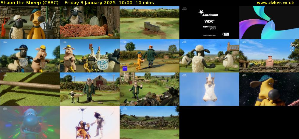 Shaun the Sheep (CBBC) Friday 3 January 2025 10:00 - 10:10