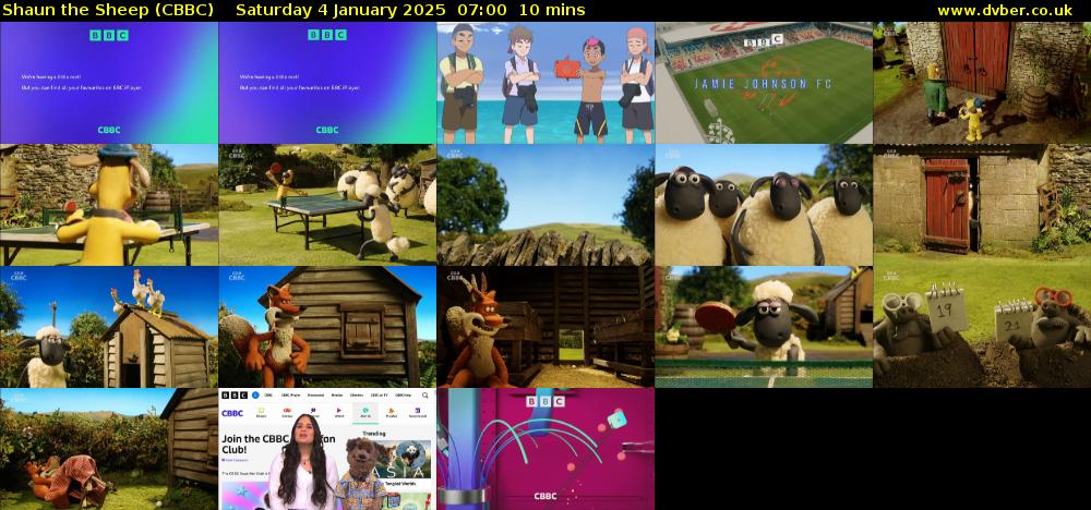 Shaun the Sheep (CBBC) Saturday 4 January 2025 07:00 - 07:10