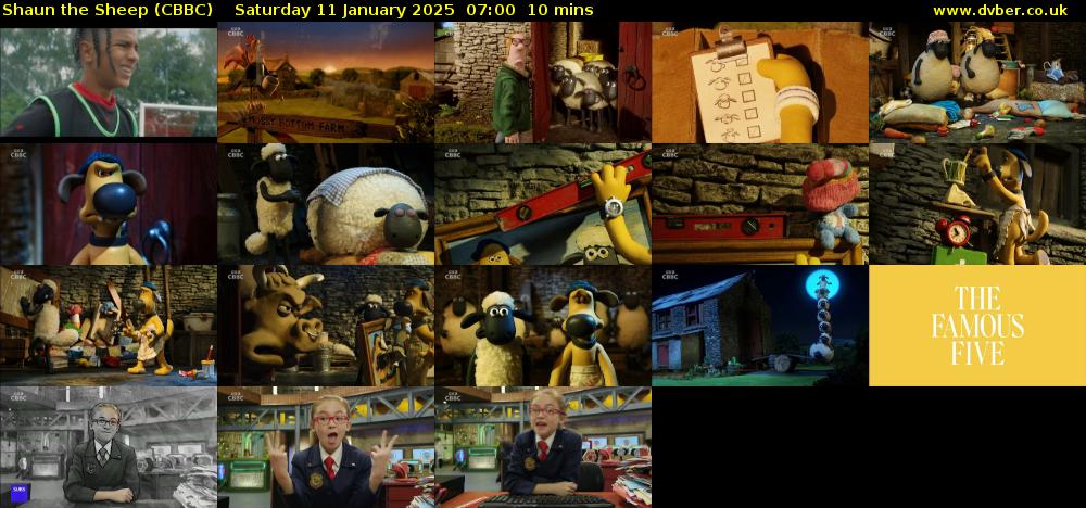 Shaun the Sheep (CBBC) Saturday 11 January 2025 07:00 - 07:10