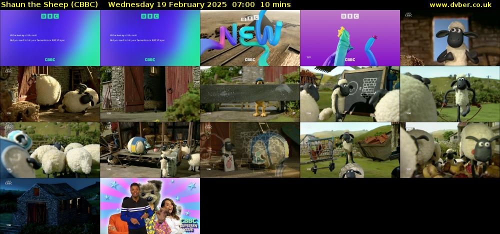 Shaun the Sheep (CBBC) Wednesday 19 February 2025 07:00 - 07:10
