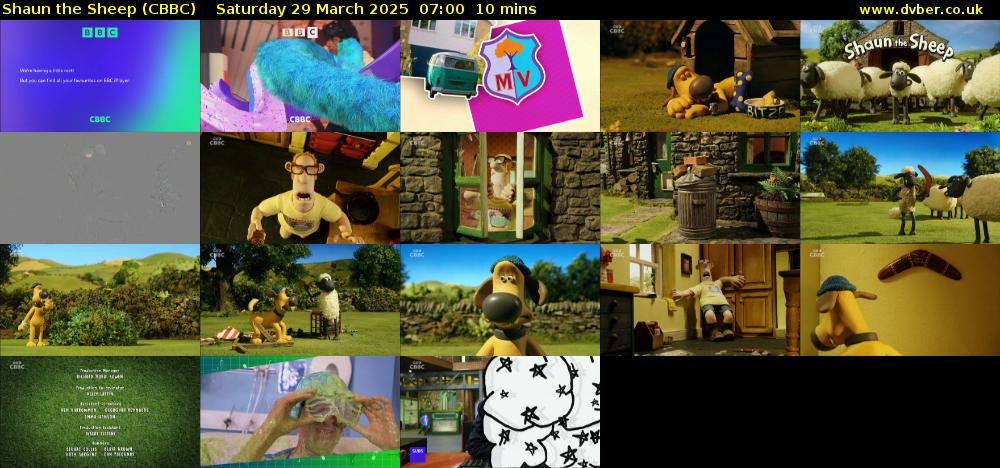 Shaun the Sheep (CBBC) Saturday 29 March 2025 07:00 - 07:10