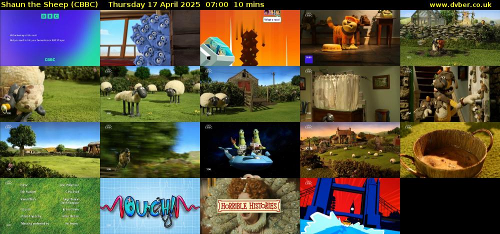 Shaun the Sheep (CBBC) Thursday 17 April 2025 07:00 - 07:10