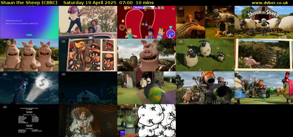 Shaun the Sheep (CBBC) Saturday 19 April 2025 07:00 - 07:10
