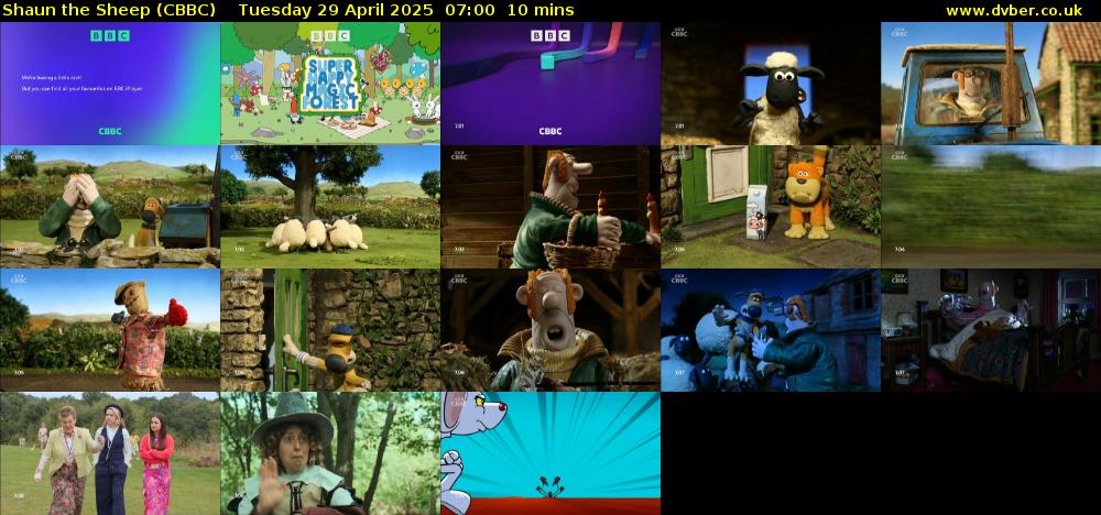 Shaun the Sheep (CBBC) Tuesday 29 April 2025 07:00 - 07:10