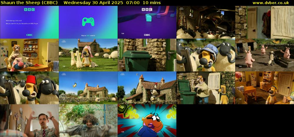 Shaun the Sheep (CBBC) Wednesday 30 April 2025 07:00 - 07:10