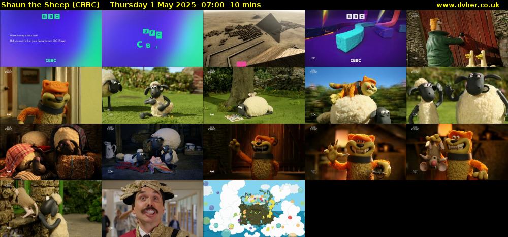 Shaun the Sheep (CBBC) Thursday 1 May 2025 07:00 - 07:10