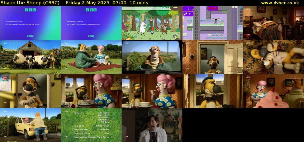 Shaun the Sheep (CBBC) Friday 2 May 2025 07:00 - 07:10