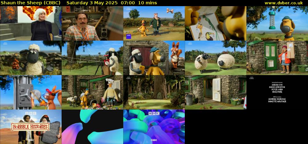 Shaun the Sheep (CBBC) Saturday 3 May 2025 07:00 - 07:10