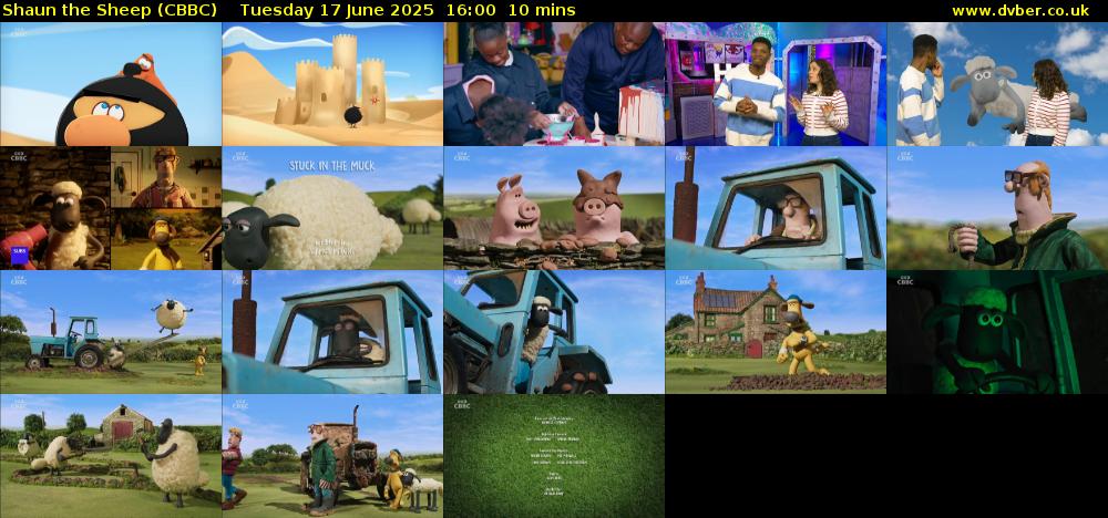 Shaun the Sheep (CBBC) Tuesday 17 June 2025 16:00 - 16:10