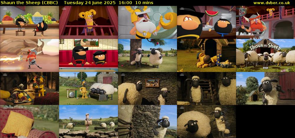 Shaun the Sheep (CBBC) Tuesday 24 June 2025 16:00 - 16:10