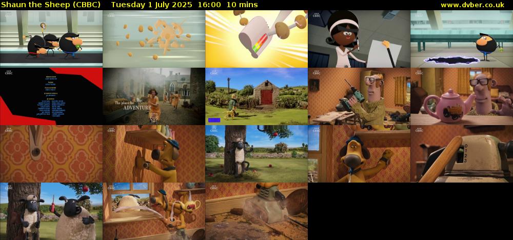 Shaun the Sheep (CBBC) Tuesday 1 July 2025 16:00 - 16:10