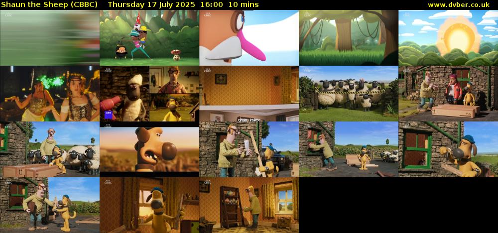 Shaun the Sheep (CBBC) Thursday 17 July 2025 16:00 - 16:10