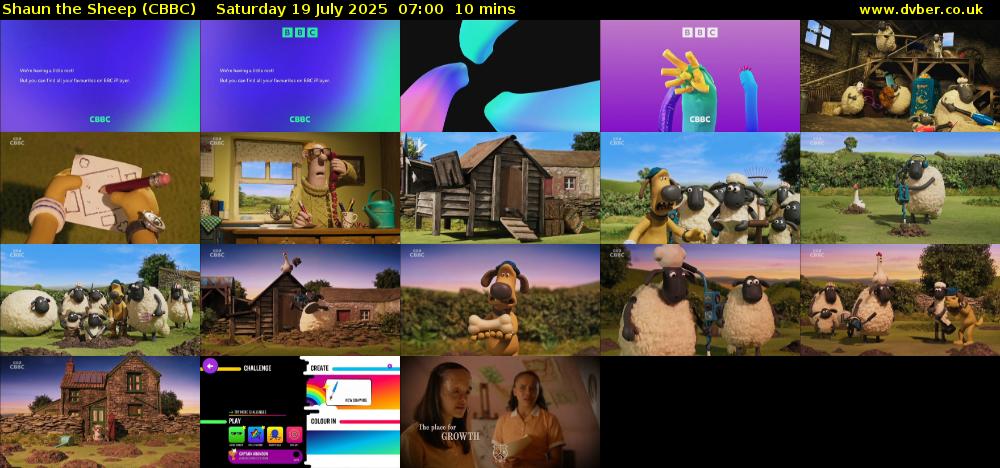 Shaun the Sheep (CBBC) Saturday 19 July 2025 07:00 - 07:10