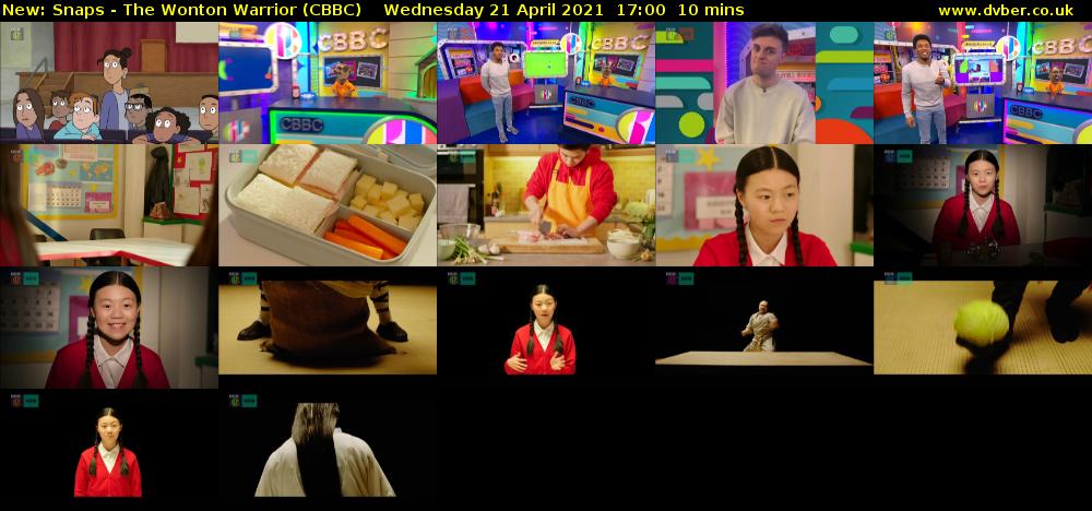 Snaps - The Wonton Warrior (CBBC) Wednesday 21 April 2021 17:00 - 17:10