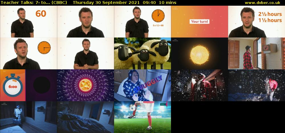 Teacher Talks: 7- to... (CBBC) Thursday 30 September 2021 09:40 - 09:50