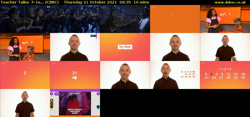 Teacher Talks: 7- to... (CBBC) Thursday 21 October 2021 09:35 - 09:45