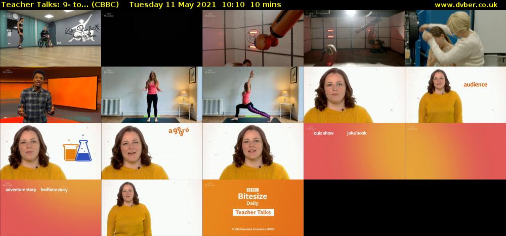 Teacher Talks: 9- to... (CBBC) Tuesday 11 May 2021 10:10 - 10:20