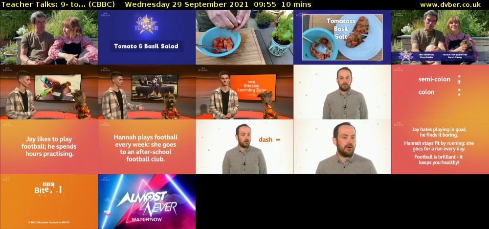 Teacher Talks: 9- to... (CBBC) Wednesday 29 September 2021 09:55 - 10:05