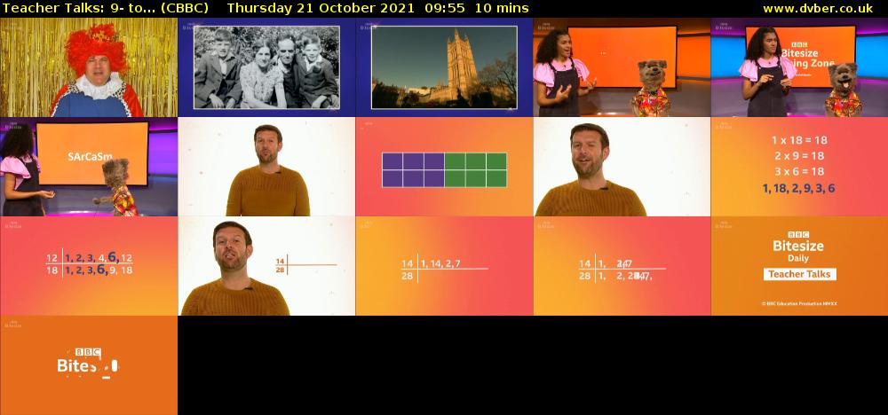 Teacher Talks: 9- to... (CBBC) Thursday 21 October 2021 09:55 - 10:05