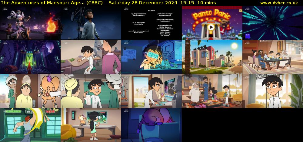 The Adventures of Mansour: Age... (CBBC) Saturday 28 December 2024 15:15 - 15:25