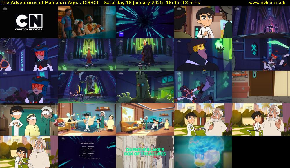 The Adventures of Mansour: Age... (CBBC) Saturday 18 January 2025 18:45 - 18:58