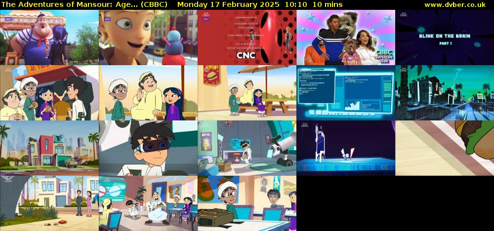 The Adventures of Mansour: Age... (CBBC) Monday 17 February 2025 10:10 - 10:20