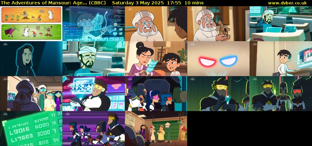 The Adventures of Mansour: Age... (CBBC) Saturday 3 May 2025 17:55 - 18:05