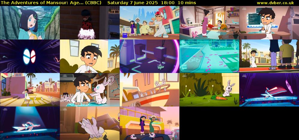 The Adventures of Mansour: Age... (CBBC) Saturday 7 June 2025 18:00 - 18:10