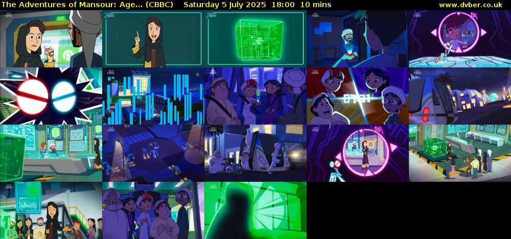 The Adventures of Mansour: Age... (CBBC) Saturday 5 July 2025 18:00 - 18:10