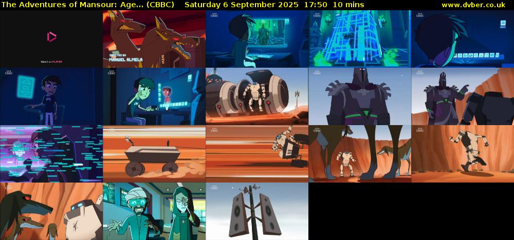 The Adventures of Mansour: Age... (CBBC) Saturday 6 September 2025 17:50 - 18:00