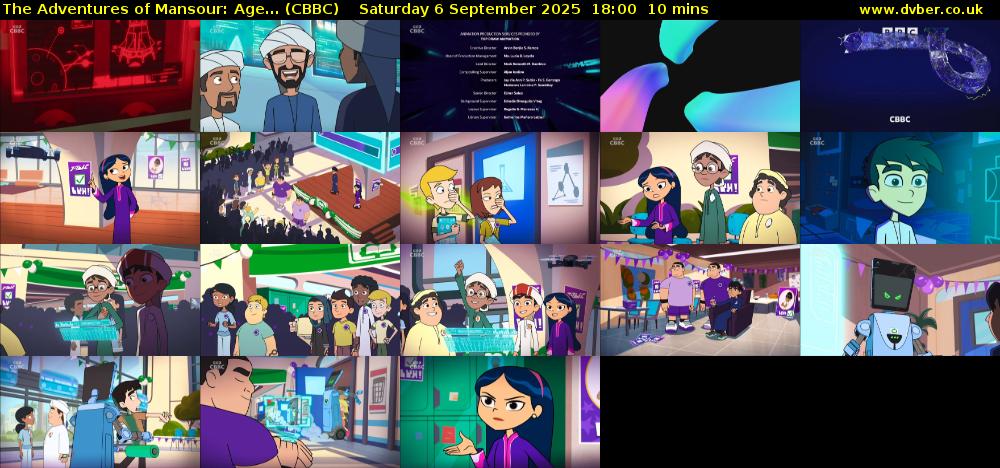 The Adventures of Mansour: Age... (CBBC) Saturday 6 September 2025 18:00 - 18:10