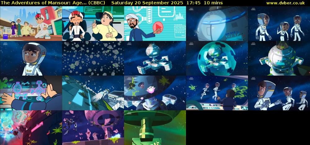 The Adventures of Mansour: Age... (CBBC) Saturday 20 September 2025 17:45 - 17:55