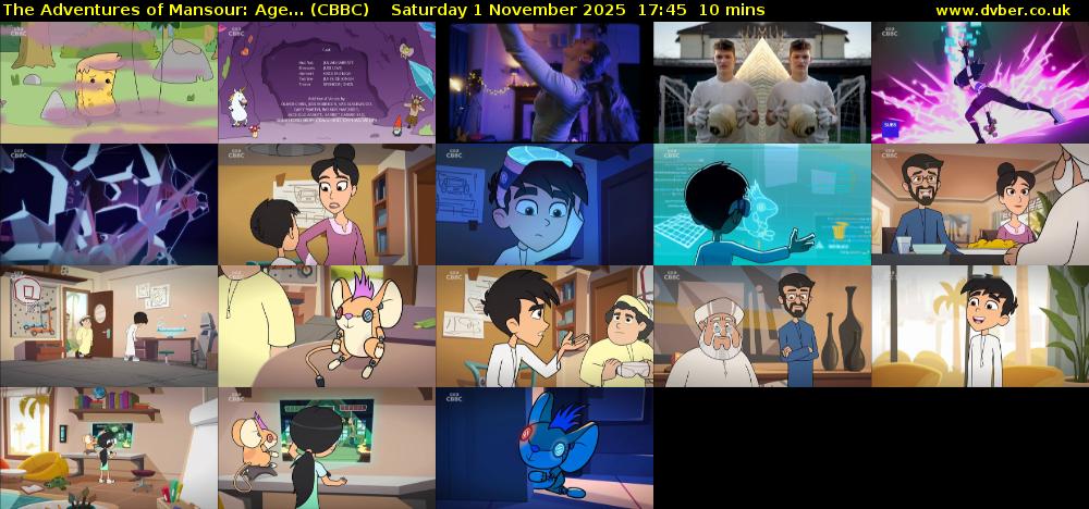 The Adventures of Mansour: Age... (CBBC) Saturday 1 November 2025 17:45 - 17:55