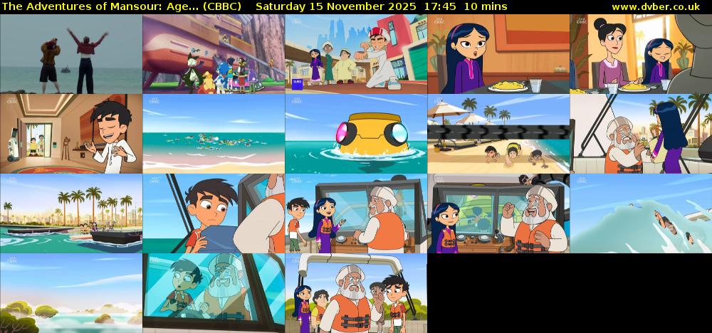 The Adventures of Mansour: Age... (CBBC) Saturday 15 November 2025 17:45 - 17:55