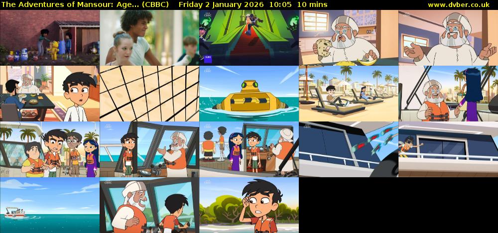 The Adventures of Mansour: Age... (CBBC) Friday 2 January 2026 10:05 - 10:15