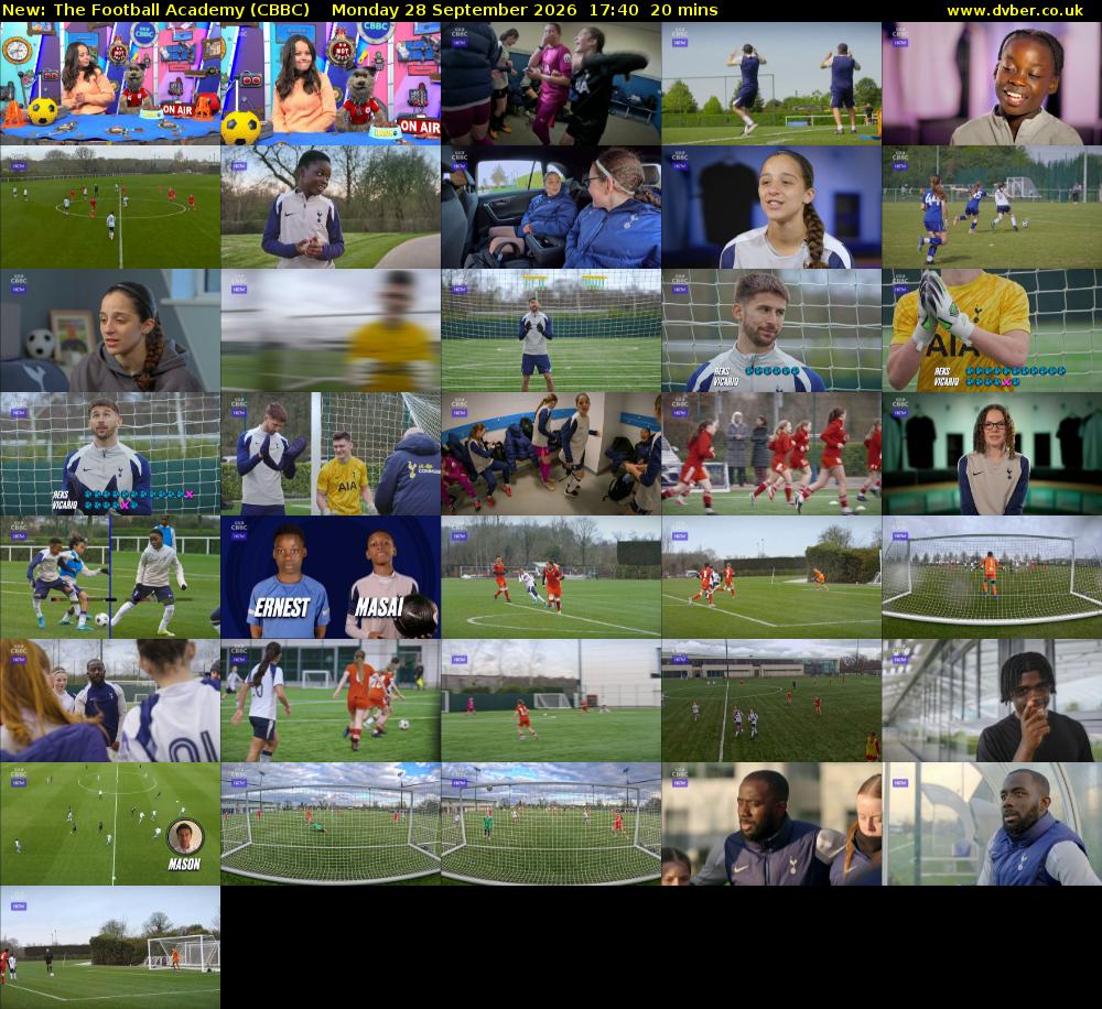 The Football Academy (CBBC) Monday 28 September 2026 17:40 - 18:00
