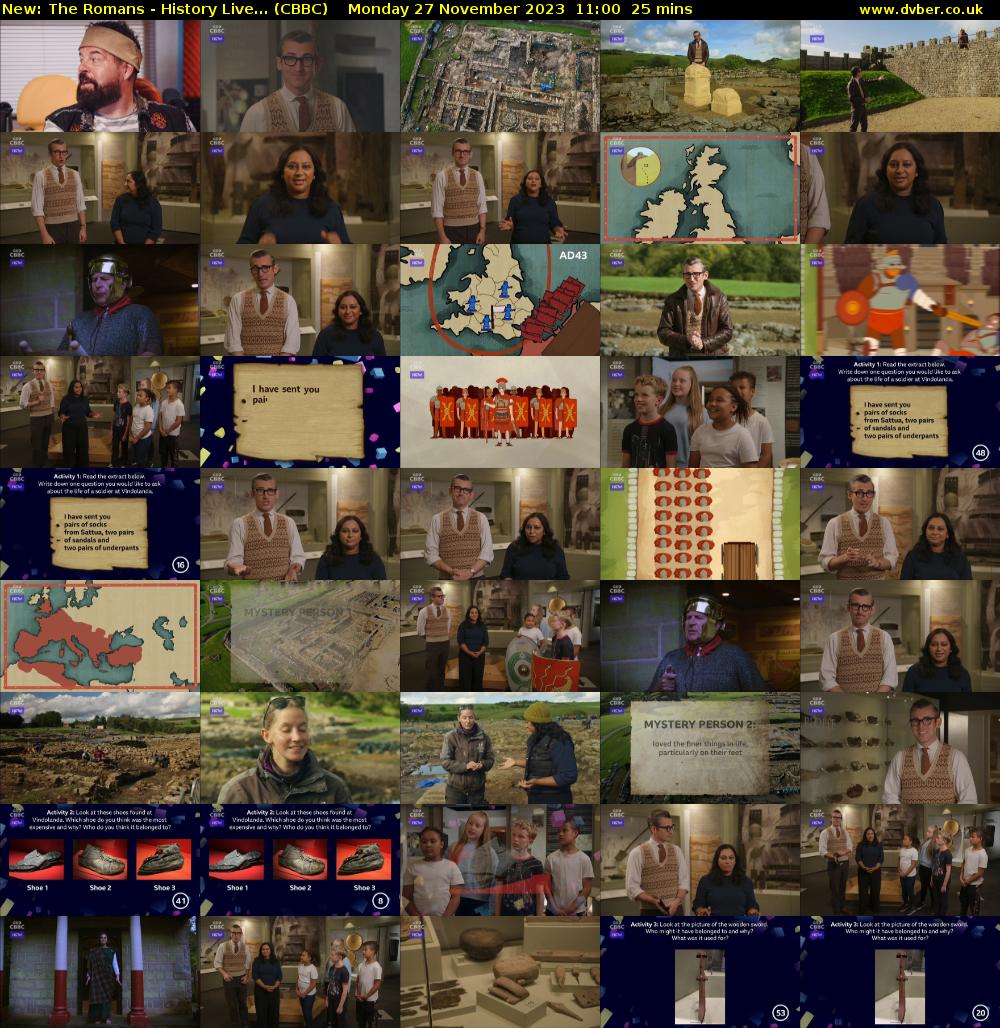 The Romans - History Live... (CBBC) Monday 27 November 2023 11:00 - 11:25