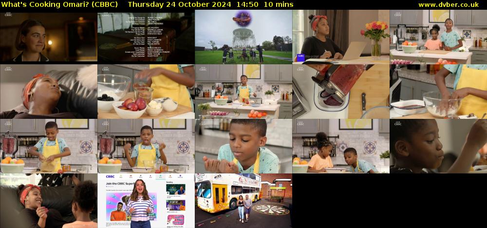 What's Cooking Omari? (CBBC) Thursday 24 October 2024 14:50 - 15:00