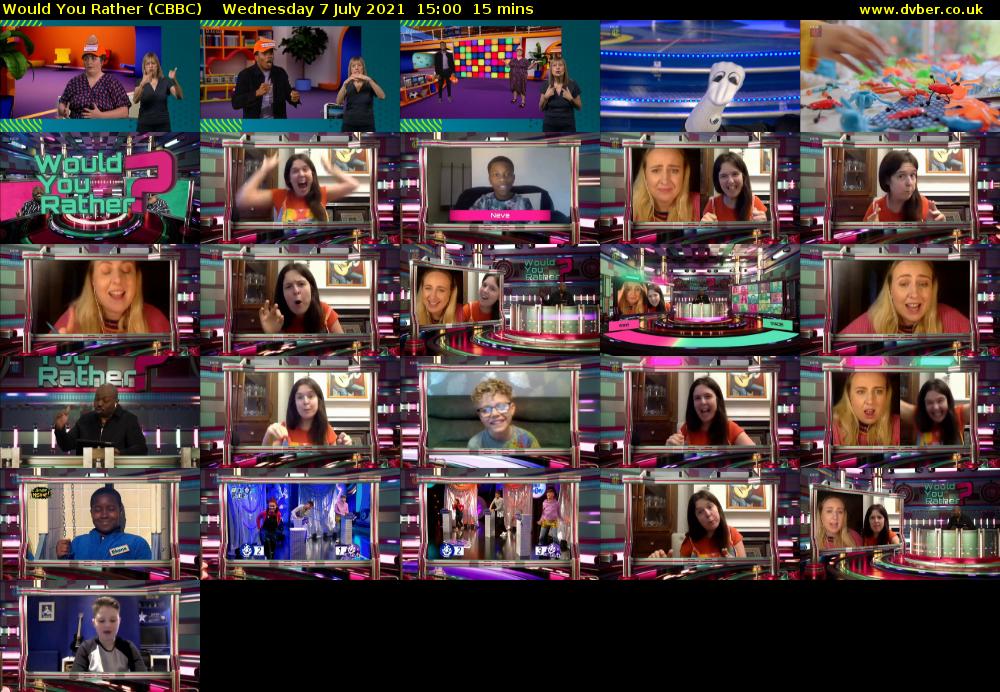 Would You Rather (CBBC) Wednesday 7 July 2021 15:00 - 15:15