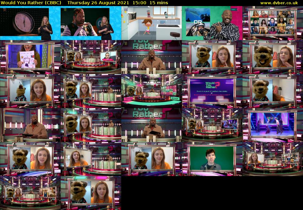 Would You Rather (CBBC) Thursday 26 August 2021 15:00 - 15:15