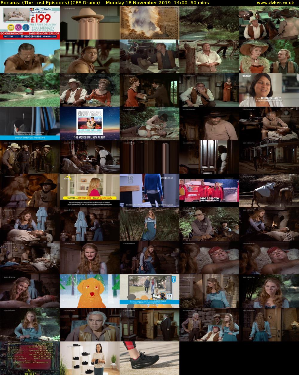 Bonanza (The Lost Episodes) (CBS Drama) Monday 18 November 2019 14:00 - 15:00