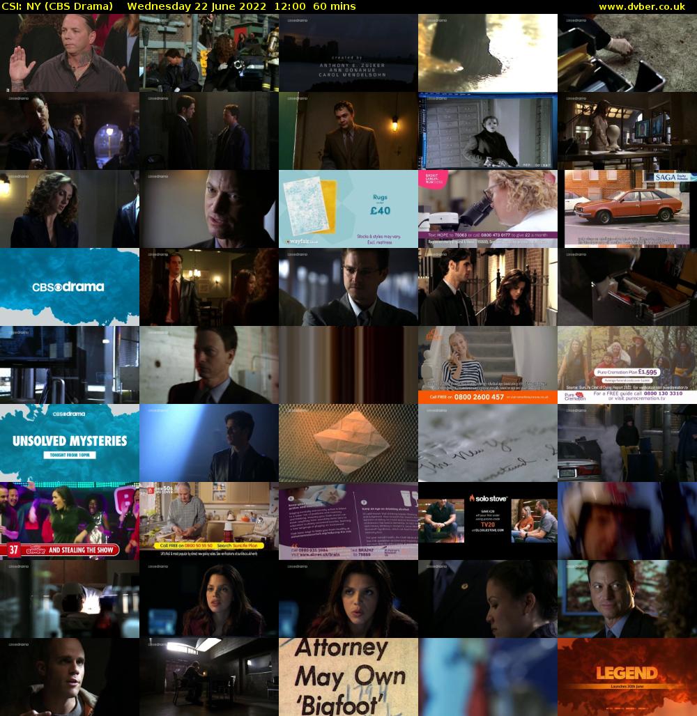 CSI: NY (CBS Drama) Wednesday 22 June 2022 12:00 - 13:00